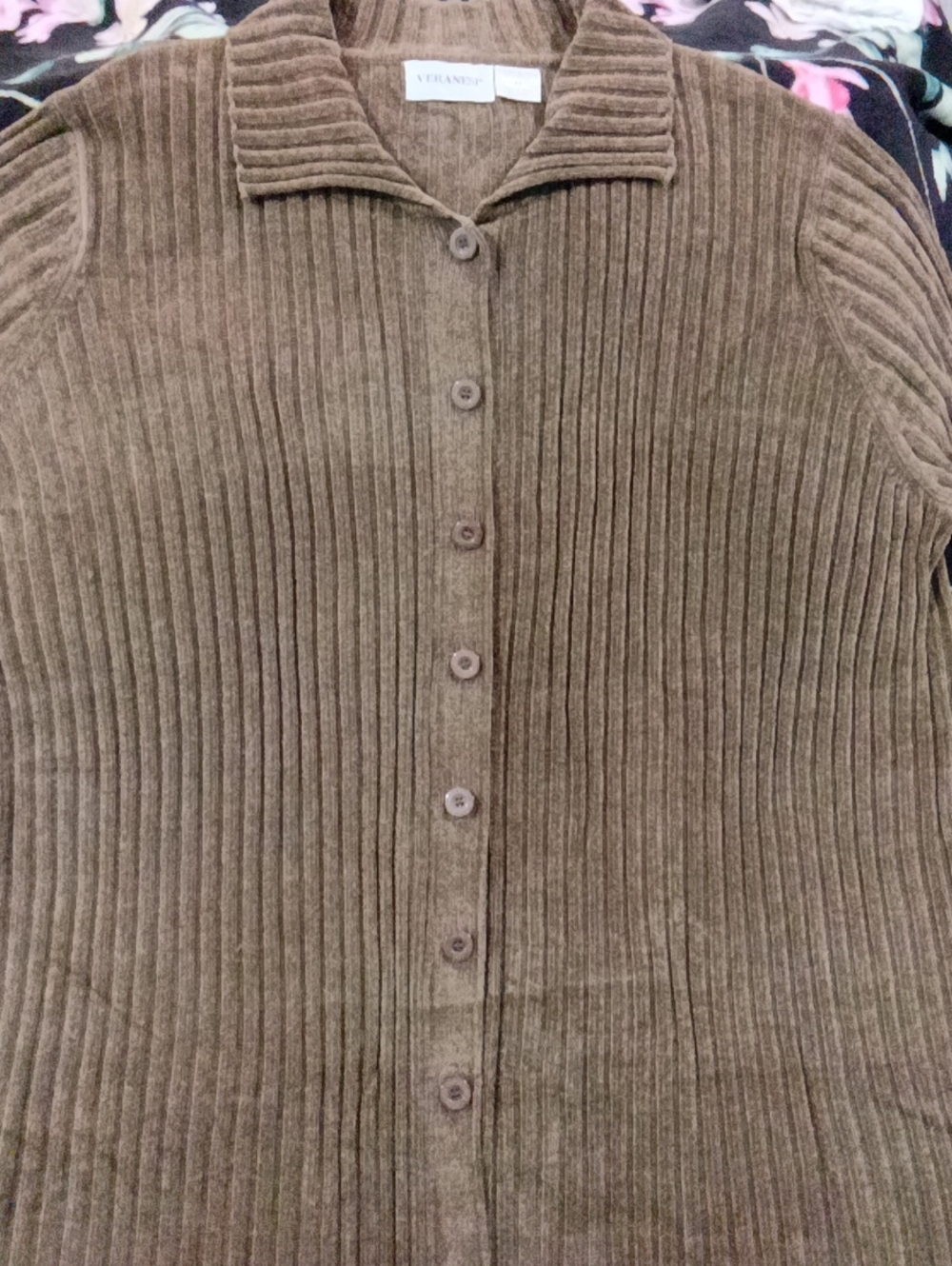 Veranesi Brown Ribbed Button-Front Cardigan